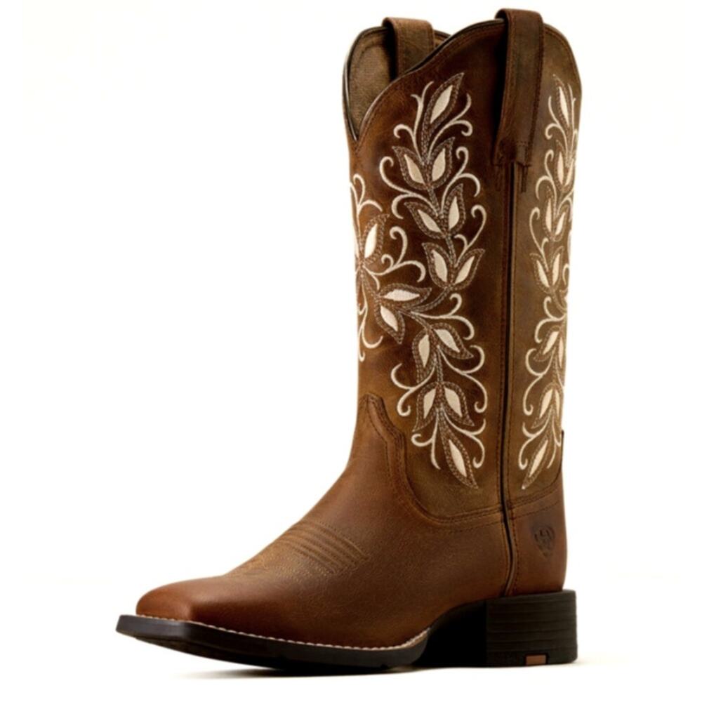 Ariat Round Up Holly Wide Square Toe Western Boots Pearl Size 9.5